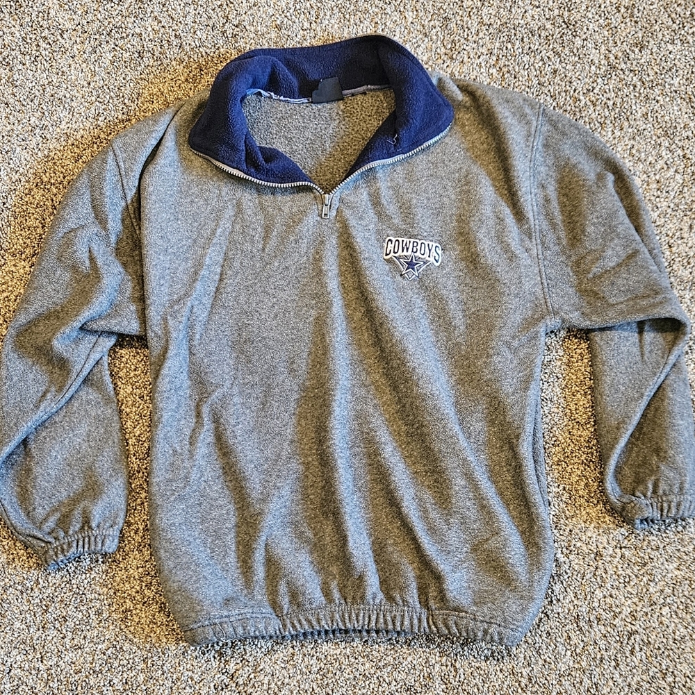 Vintage Dallas Cowboys NFL Grey Quarter-Zip Pullover with Navy Lining